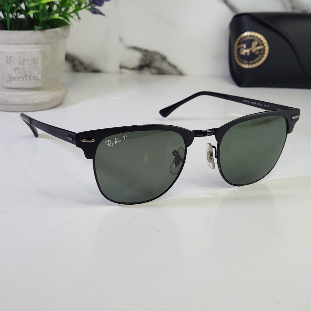 Ray-Ban Sunglasses. Polarized Clubmaster BLACK METAL. RB3716 51mm.